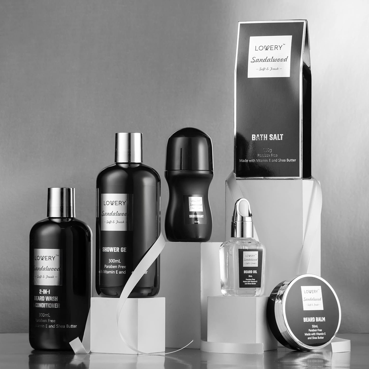 Beard Kit and Body Care Gifts for Men, Sandalwood Spa Gift Baskets