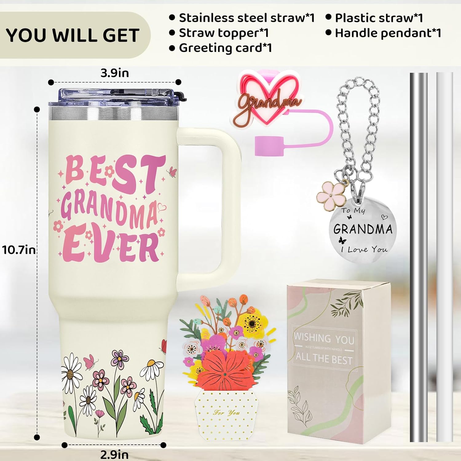 Gifts for Grandma,40oz Double wall vacuum insulation Tumbler with Handle