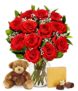 12 ROSES WITH GODIVA CHOCOLATES AND BEAR
